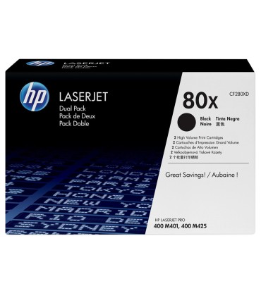 Toner hp laserjet pro 80x m401 m425 negro pack de 2 unidades 6900 paginas