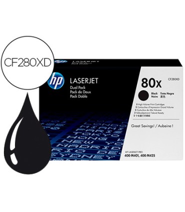 Toner hp laserjet pro 80x m401 m425 negro pack de 2 unidades 6900 paginas