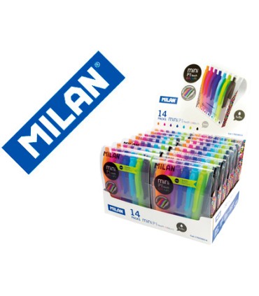 Boligrafo milan p1 retractil 1 mm touch mini estuche de 7 unidades colores surtidos expositor de 14 estuches