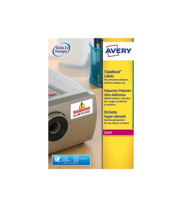 Etiqueta adhesiva avery poliester super adherente blanca 457x254 mm laser pack de 800 unidades