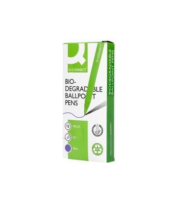 Boligrafo q connect retractil kf14625 biodegradable verde tinta azul