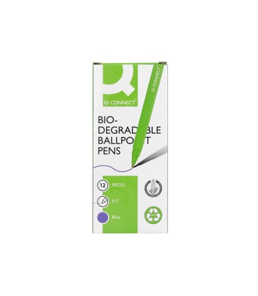 Boligrafo q connect retractil kf14625 biodegradable verde tinta azul