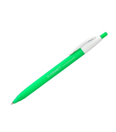 Boligrafo q connect retractil kf14625 biodegradable verde tinta azul