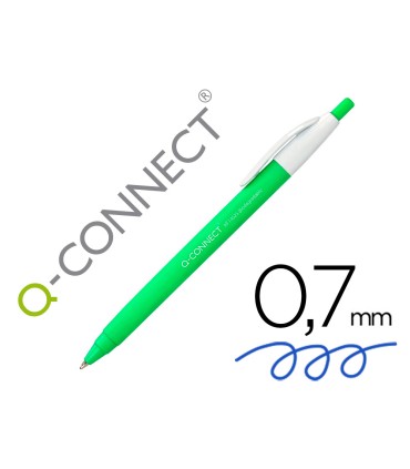 Boligrafo q connect retractil kf14625 biodegradable verde tinta azul