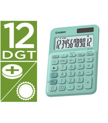 Calculadora casio ms 20uc gn sobremesa 12 digitos tax color verde