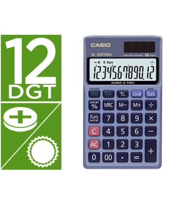 Calculadora casio sl 320ter bolsillo 12 digitos tax conversion moneda tecla doble cero color azul