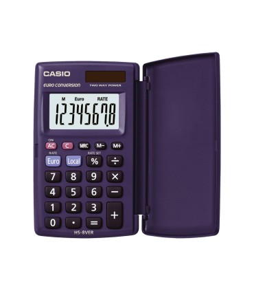 Calculadora casio hs 8ver bolsillo 8 digitos conversion moneda con tapa color azul