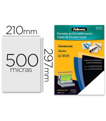 Tapa de encuadernacion fellowes din a4 polipropileno negro 500 micras pack de 100 unidades