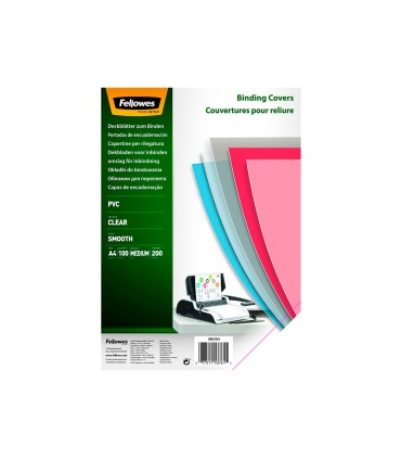 Tapa de encuadernacion fellowes din a3 pvc transparente cristal 200 micras pack de 100 unidades