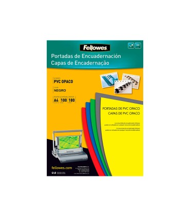 Tapa de encuadernacion fellowes din a4 pvc opaco negro 180 micras pack de 100 unidades