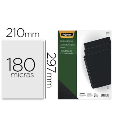 Tapa de encuadernacion fellowes din a4 pvc opaco negro 180 micras pack de 100 unidades