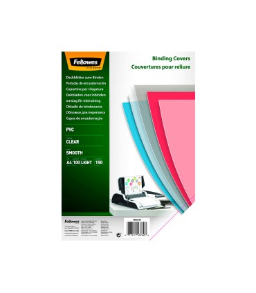 Tapa de encuadernacion fellowes din a4 pvc 150 micras transparente pack de 100 unidades