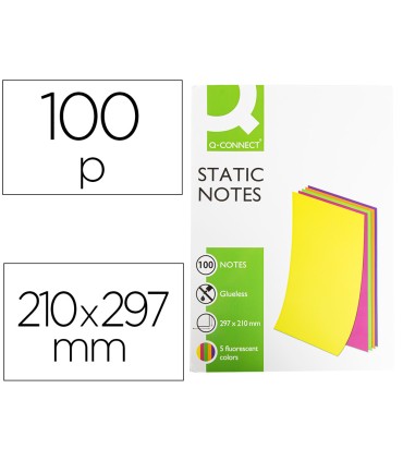 Bloc de notas electrostaticas quita y pon q connect 210x297mm 100 hojas 5 colores fluorescentes