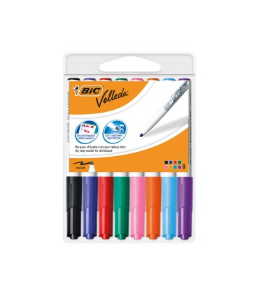 Rotulador bic velleda para pizarra punta redonda 2 mm bolsa de 8 unidades colores surtidos