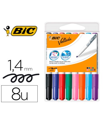 Rotulador bic velleda para pizarra punta redonda 2 mm bolsa de 8 unidades colores surtidos