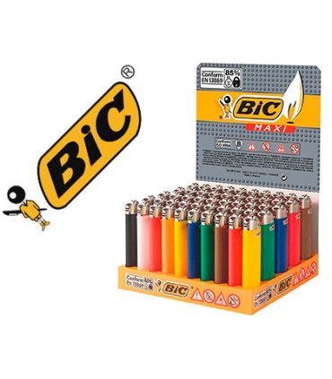 Encendedor bic maxi j26 expositor de 50 unidades colores surtidos