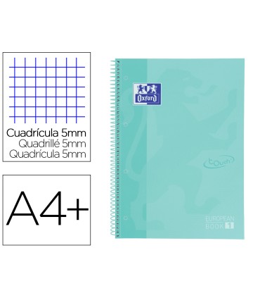 Cuaderno espiral oxford ebook 1 school touch te din a4 80 hojas cuadro 5 mm con margen mint pastel