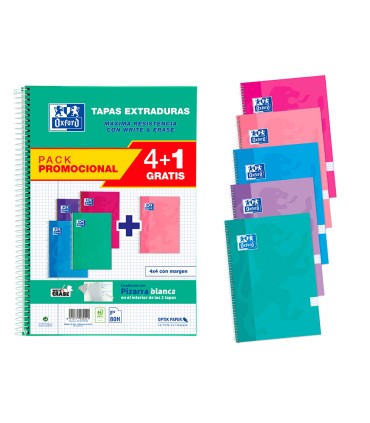 Cuaderno espiral oxford tapa extradura folio 80 hojas cuadro 4 mm con pizarra blancapack 41 colores tendencia