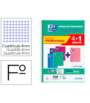Cuaderno espiral oxford tapa extradura folio 80 hojas cuadro 4 mm con pizarra blancapack 41 colores tendencia