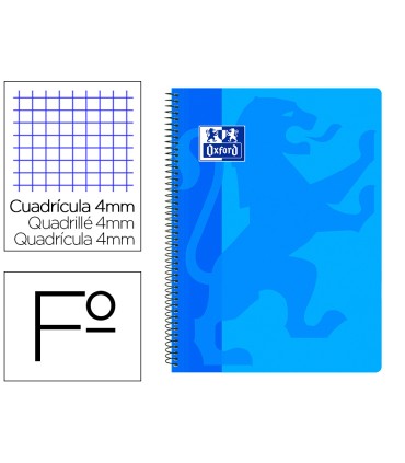 Cuaderno espiral oxford school classic tapa polipropileno folio 80 hojas cuadro 4 mm con margen azul