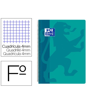 Cuaderno espiral oxford school classic tapa polipropileno folio 80 hojas cuadro 4 mm con margen aqua