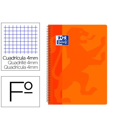 Cuaderno espiral oxford school classic tapa polipropileno folio 80 hojas cuadro 4 mm con margen