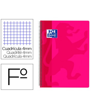 Cuaderno espiral oxford school classic tapa polipropileno folio 80 h cuadro 4 mm con margen fucsia