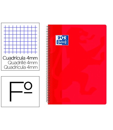 Cuaderno espiral oxford school classic tapa polipropileno folio 80 hojas cuadro 4 mm con margen rojo