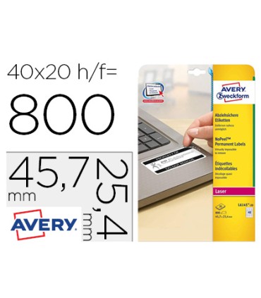 Etiqueta adhesiva resistente avery 457x254 mm permanente laser blanca caja de 800 unidades