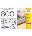 Etiqueta adhesiva resistente avery 45,7x25,4 mm permanente laser blanca caja de 800 unidades