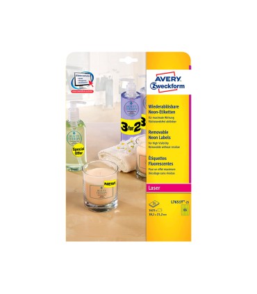 Etiqueta adhesiva avery tamano 381x212 mm removible amarillo fluorescente caja de 1625 unidades