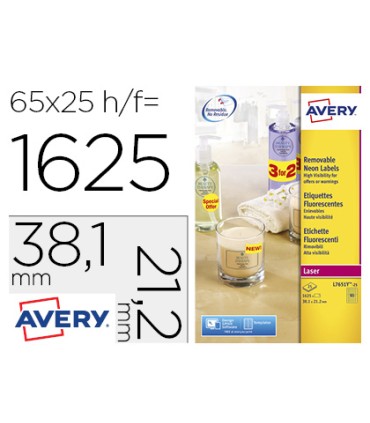 Etiqueta adhesiva avery tamano 381x212 mm removible amarillo fluorescente caja de 1625 unidades