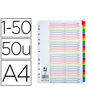 Separador numerico q connect carton 1 50 juego de 50 separadores din a4 multitaladro