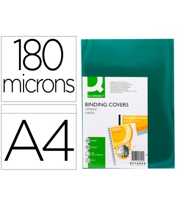 Tapa de encuadernacion q connect pvc din a4 opaca verde 180 micras caja de 100 unidades