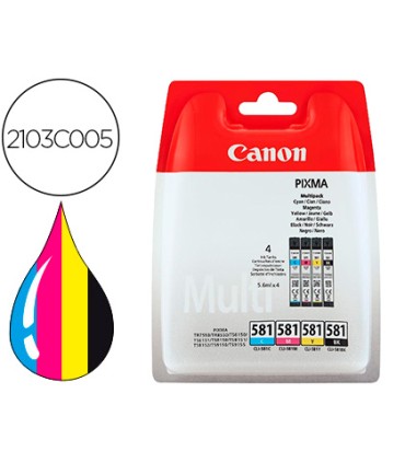 Ink jet canon cli 581 pixma tr8550 ts6250 ts8250 ts9150 ts9550 pack 4 negro amarillo cian magenta 56 ml