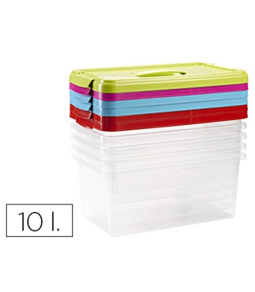 Caja multiusos plastico 10 l numero 24 tapa de color con asa 385x230x175 mm