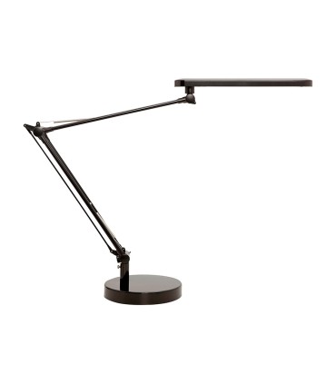 Lampara de escritorio unilux mambo led 56w doble brazo articulado abs y aluminio negro base 19 cm diametro