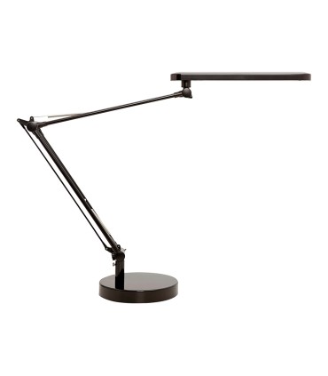 Lampara de escritorio unilux mambo led 56w doble brazo articulado abs y aluminio negro base 19 cm diametro