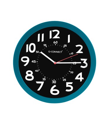 Reloj q connect de pared plastico oficina redondo 30 cm color azul y esfera color negro