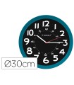 Reloj q-connect de pared plastico oficina redondo 30 cm color azul y esfera color negro