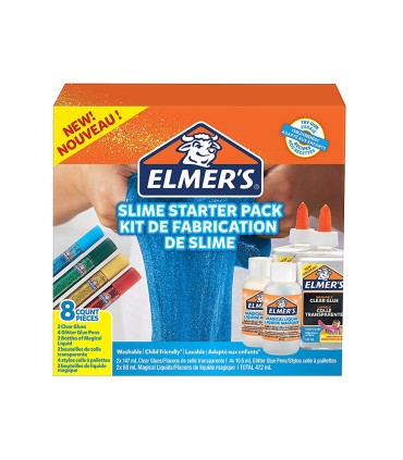 Kit elmers fabricacion slime con 2 botes cola transparente 2 botes liquido magico 4 botes purpurina colores