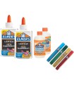 Kit elmers fabricacion slime con 2 botes cola transparente + 2 botes liquido magico + 4 botes purpurina colores