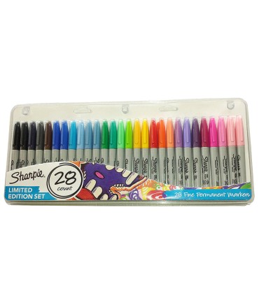 Rotulador sharpie permanente punta fina caja de 28 unidades colores surtidos