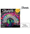 Rotulador sharpie permanente punta fina caja de 28 unidades colores surtidos