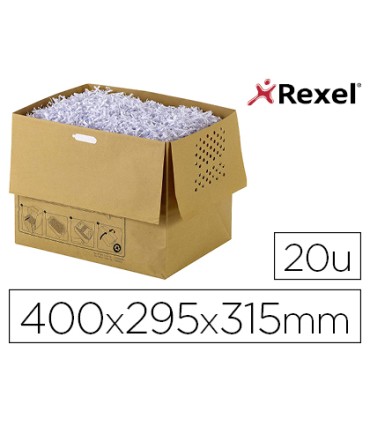 Bolsa de residuos rexel reciclable para destructora auto300x capacidad 40 l pack de 20 unidades 400x295x315 mm