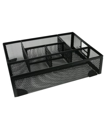 Organizador sobremesa q connect kf17291 bandeja metalica rejilla negra con 6 departamentos 235x183x65 mm