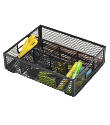 Organizador sobremesa q connect kf17291 bandeja metalica rejilla negra con 6 departamentos 235x183x65 mm