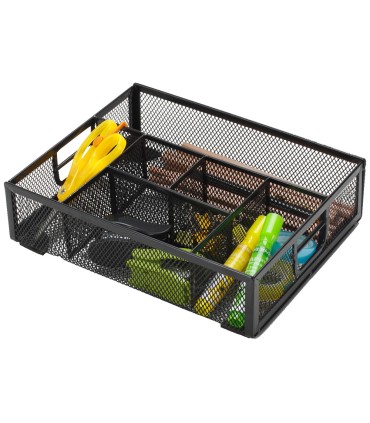 Organizador sobremesa q connect kf17291 bandeja metalica rejilla negra con 6 departamentos 235x183x65 mm