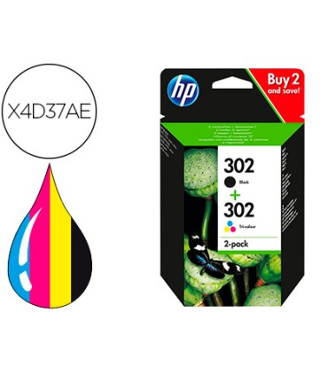 Ink jet hp 302 deskjet 11xx 21xx 36xx envy 45xx officejet 38xx 46xx 52xx pack multicolor negro