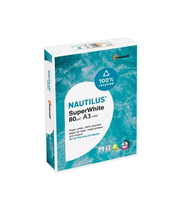 Papel fotocopiadora nautilus superwhite 100 reciclado din a3 80 gramos paquete de 500 hojas